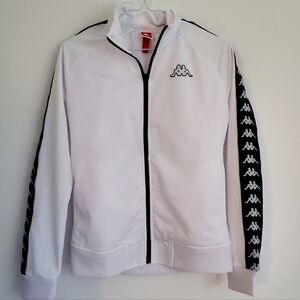Womens White Kappa Track Jacket Zip Up Black Logo Strip Sleeve Accents Sz Medium